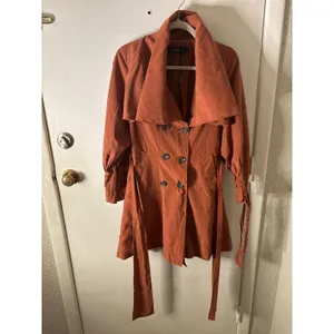 Brown Double Breasted Capelet Trench Coat S NEW Classic Retro Glam Preppy Retro thumbnail 6