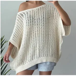 Free People Sophia Sweater Cream Crochet Open Chunky Knit Cotton Size Small thumbnail 1