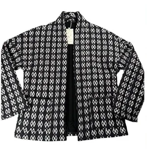 NWT Automet Quilted Open Front Jacket Black White Ikat‎ Small Boho thumbnail 1