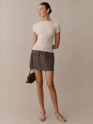 NWT Few Moda Maura Top size XS cream ribbed ivory short sleeve shirt kourt thumbnail 2
