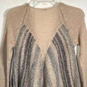 Free People Sz S Cardigan Toggle Closure Wool Blend Tan Blue Metallic thumbnail 9