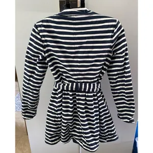 Express Women's Blue White striped double-breasted trench coat with belt Size M thumbnail 5