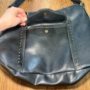 Y2K Black Studded Faux Leather Hobo‎ Shoulder Bag Brass Hardware Western Boho thumbnail 12