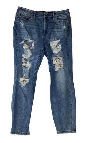 Judy Blue size 16 W Ulta distressed boyfriend fit Ripped Skinny Jeans denim thumbnail 1