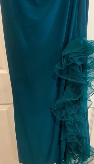 Xscape Off-The-Shoulder Ruched hunter green Gown with Custom Ruffle Detail 8 thumbnail 11
