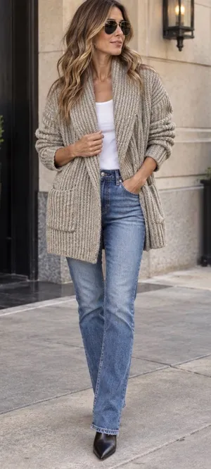 LOFT Wool Silk Blend Beige Chunky Open-Front Cardigan Size Small thumbnail 1