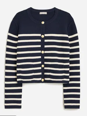 J. Crew Womens Emilie Cardigan Sweater Lady Jacket Navy Blue Stripes Large Bx482 thumbnail 1