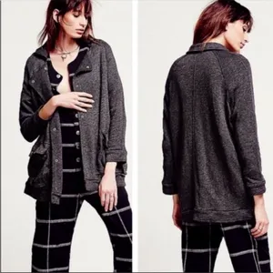 Free People Lined French Terry Long Anorak Peacoat Jacket/Pullover Cardigan, S thumbnail 12
