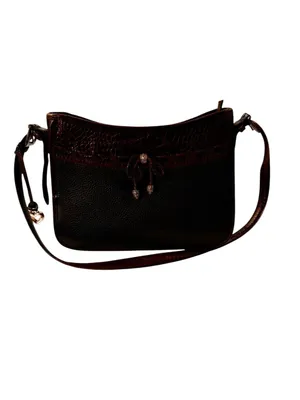 Vintage Brighton Leather Emma Shoulder Bag Black & Brown Croc Embossed with Bow thumbnail 5