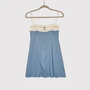 Reformation Mini Dress Blue Sadie Knit Cami Two Tone Organic Cotton Stretch XS thumbnail 3