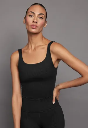Carbon38 Black Ribbed Square-Neck Cropped Tank Top - Women thumbnail 1
