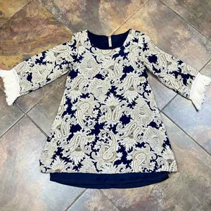 Entro Women’s Paisley Crewneck Long Sleeve Fringe Dress Small thumbnail 6
