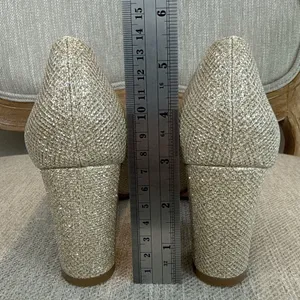 Classic Women's Gold Sparkle Heels Size 7 Block Heel Pointed Toe Evening Dressy thumbnail 9
