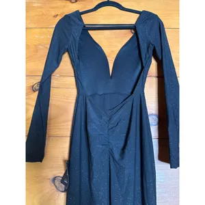 NWT Lulus Glamorous in Glitter Black Long Sleeve Backless Maxi Dress Gala Sz XS thumbnail 9