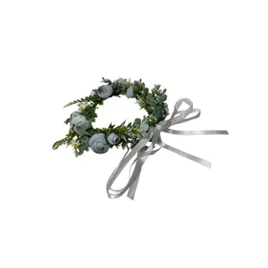 Dusty Blue Floral Crown Flower Halo Adjustable Ribbon Wedding Festival Boho‎ thumbnail 8