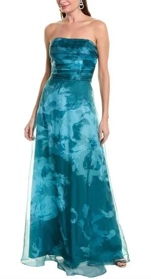 NWT Rene Ruiz Collection Teal Strapless Organza Gown Size 16 thumbnail 1