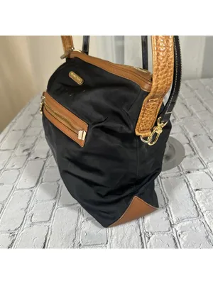 Michael Kors Black Cognac Shoulder Bag With Tan Leather Trim Medium Purse thumbnail 4