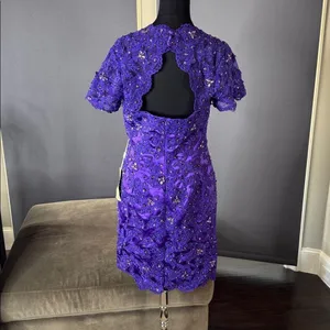 Women’s Purple Short Sleeve Formal Dress Lace Appliqué Zip Up Back Size 8 NWT thumbnail 4