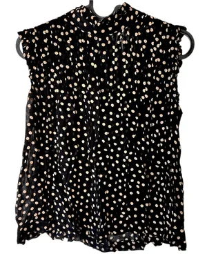 GANNI 2025 Polka Dot Print Mock Neck Smocked Ruffle Pleated Flowy blouse top XS thumbnail 7