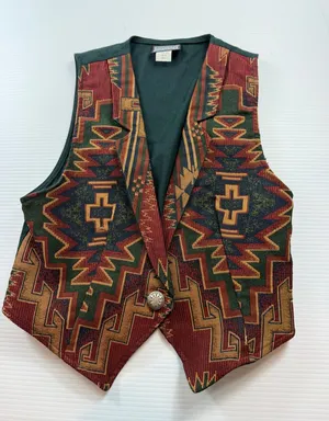 Roughrider‎ Circle T Vintage Southwestern Tapestry Vest Green Red Small 3798 thumbnail 1