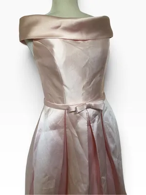 Handmade Off-Shoulder Taffeta Fit & Flare Dress in Light Pink thumbnail 4