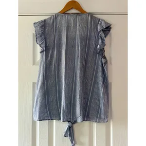 Entro Blue Embroidered Floral Tie‎ Front Flutter Sleeve Boho Blouse Large T11432 thumbnail 2