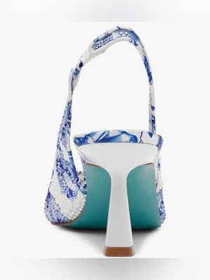 Betsey Johnson Blue & White Beaded Pointed Toe Slingback thumbnail 4