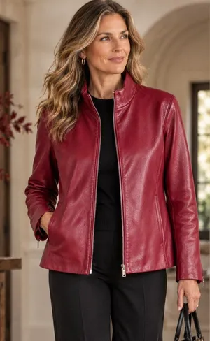 Wilsons Leather Pelle Studio Womens XL Red Genuine Leather Zip Jacket Y2K thumbnail 1