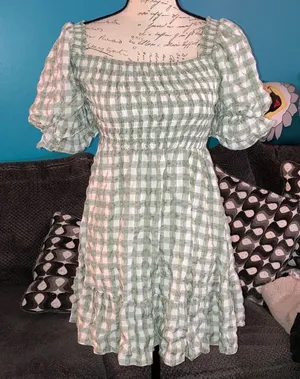 Princess Polly Adelio Green Plaid Puff Sleeve Mini Dress, Size 0 thumbnail 1