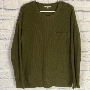 Madewell Thompson olive green pocket pullover sweater thumbnail 2