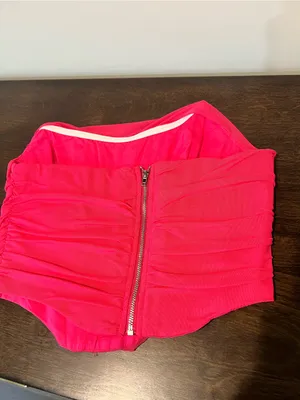 Strapless Ruched Hot Pink Swim Top thumbnail 2
