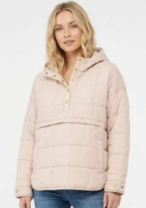 JODIFL Light tan Quilted Puffer hooded Jacket size large thumbnail 1