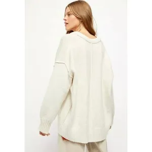 FREE PEOPLE‎ Brookside Tunic Sweater Ivory Slouchy Solid Knitwear Scoop Large thumbnail 9