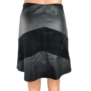Zara Black Faux Leather Suede Chevron Pattern Side Zipper A-Line Mini Skirt Sz S thumbnail 3