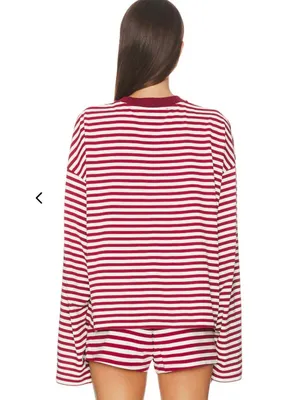 LIONESS Bloom Long Sleeve Top in Wine Stripe Red White XXS (Oversized) $69 thumbnail 2