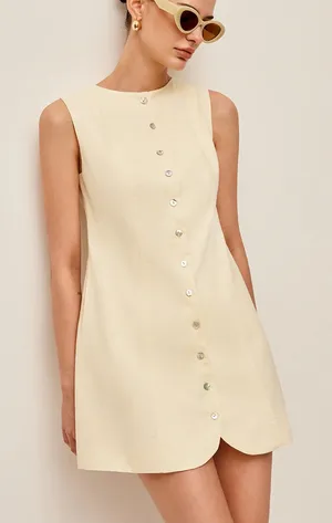 Commense Button-Front Cotton & Linen Sleeveless Dress size xs thumbnail 1