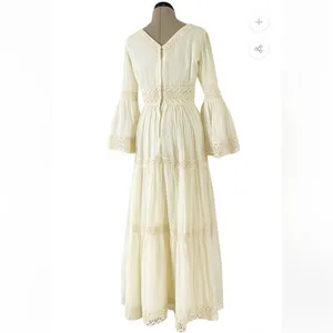 Victor Costa Mexican Wedding Dress Ivory Cotton Gauze & Lace Dress 1970 Size 0 thumbnail 3