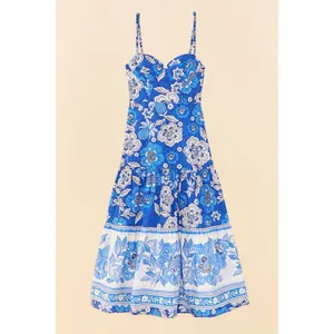 Farm Rio Full of Flowers Midi Dress Blue thumbnail 3