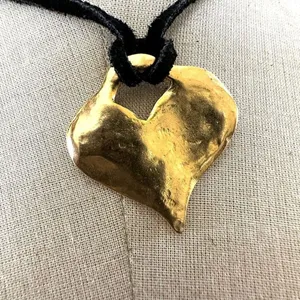 Gold tone heart pendant necklace on black cord thumbnail 6
