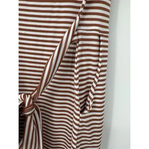 MEROKEETY Striped Sheath T-Shirt Dress M • Brown White • Tie Waist • Summer • NW thumbnail 4