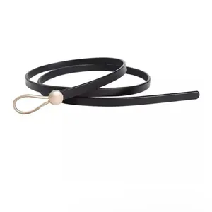 Black Trendy Knotted Skinny Thin Belt For Women Classic Solid Color Faux Leather thumbnail 6