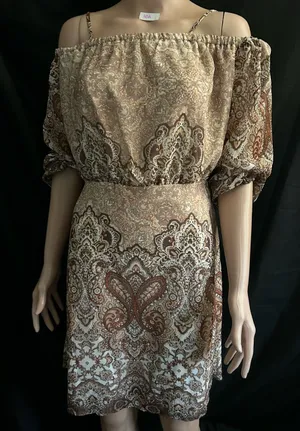 Wrangler Off-Shoulder Paisley Print Dress in Beige & Brown SM NWT thumbnail 1