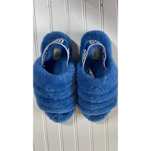 UGG Fluff Yeah Slides Royal Blue Sheepskin Platform Sandals Almost New Womens 7 thumbnail 6