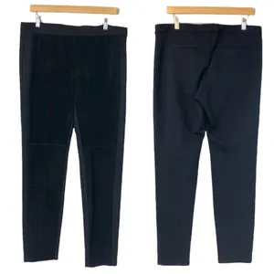 Ecru Black Faux Suede Leather Ponte Slim Leg Ankle Pants Women's Size Large thumbnail 9