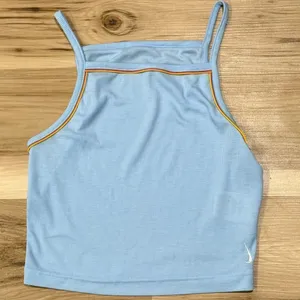 Nike Yoga Tank Slim Fit Crop Top Ribbed Stretch Retro Blue Women’s Small thumbnail 2