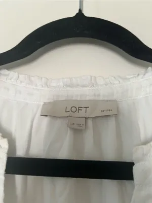 Loft White 100% Cotton Tiered Mini Dress Large Petite Ruffle Coastal Euro Summer thumbnail 2
