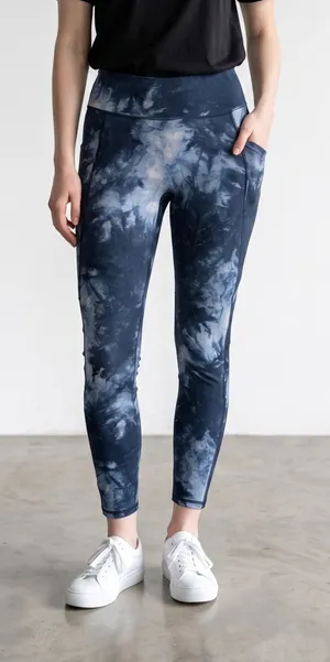 Alphalete High Rise Tie Dye Blue Leggings with Pockets Workout Yoga Pants S thumbnail 1