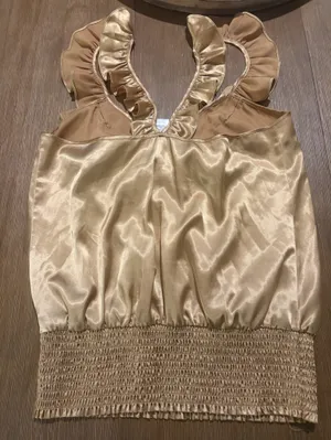 Y2K Arden B Satin Ruffle Elastic Waist Going Out Top in Champagne M thumbnail 4