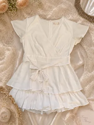 Altar’d State White Wrap Romper Dress Ruffle Tie Waist Cottagecore Bridal Medium thumbnail 1