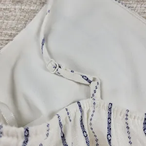Monteau Los Angeles Linen Maxi Sundress Large White Blue Striped Rayon Slit thumbnail 15